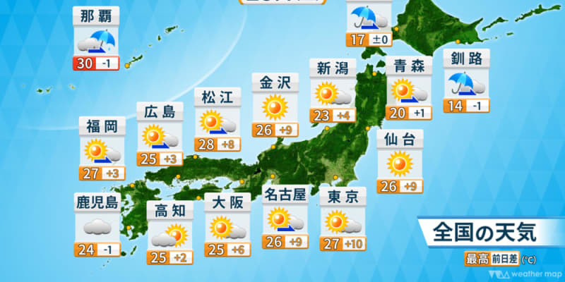 梅雨の晴れ間　関東はあす真夏並みの暑さ