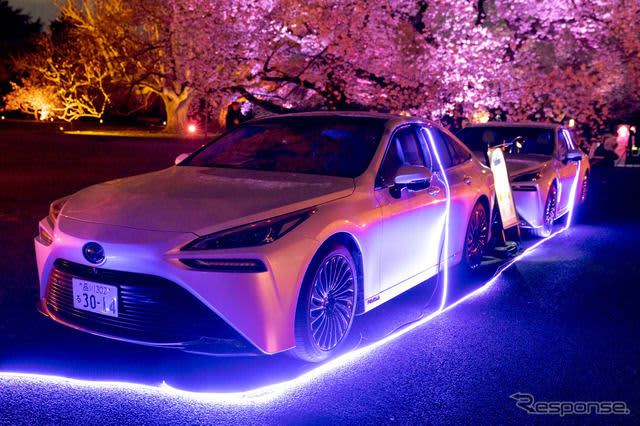 電気自動車が給電で活躍、夜桜ライトアップイベント開催中