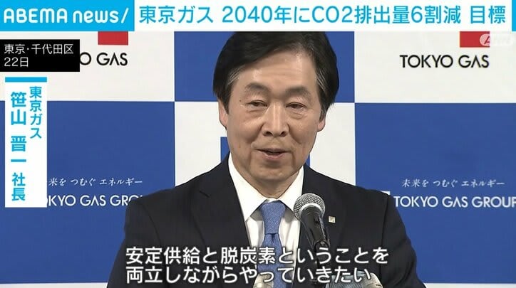 東京ガス 2040年にCO2排出量6割減 目標