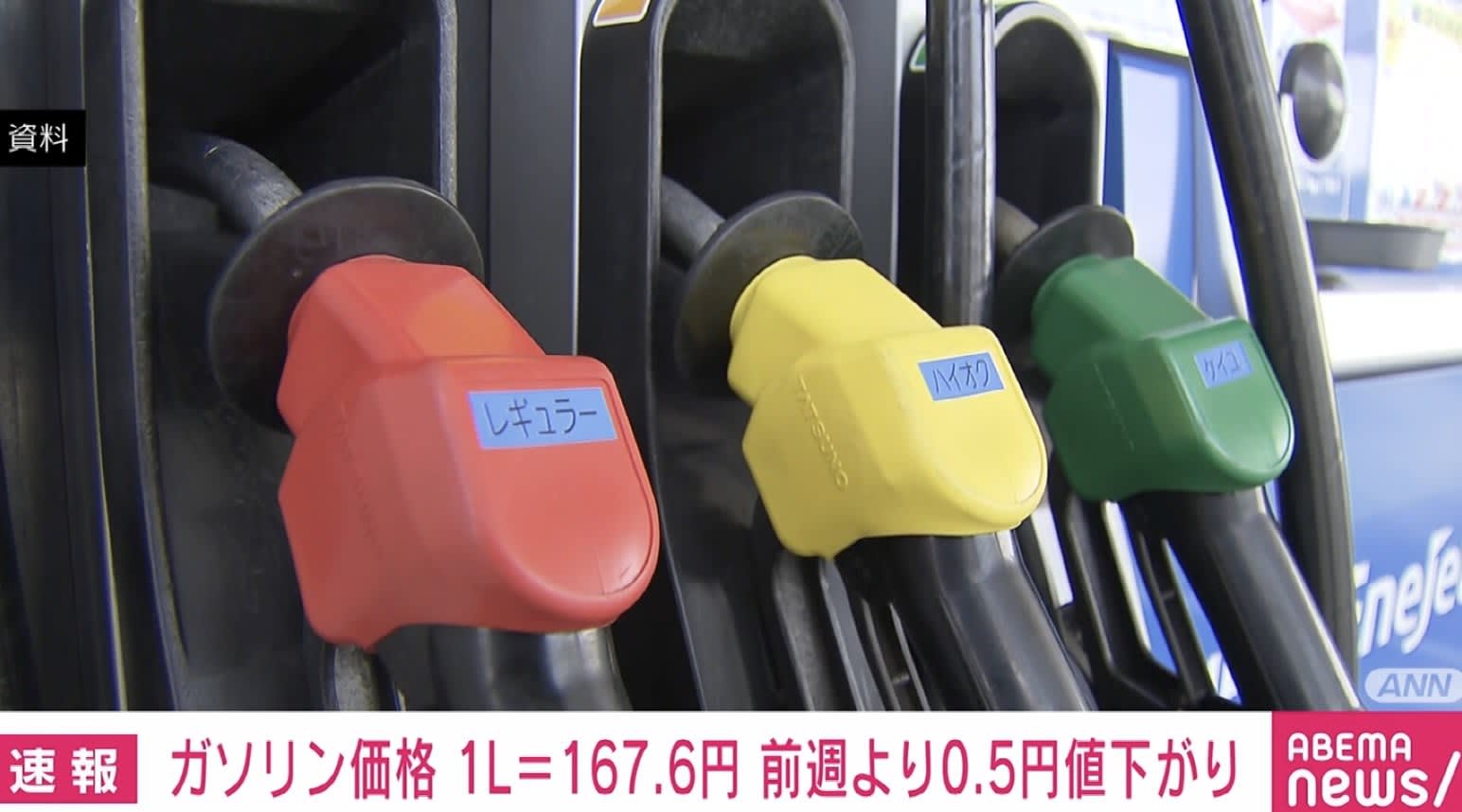 ガソリン価格 1L＝167.6円 前週より0.5円値下がり