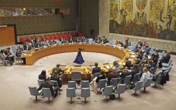 国連安全保障理事会が開いた、北朝鮮によるICBM発射への対応を協議する緊急会合＝2月20日、米ニューヨーク