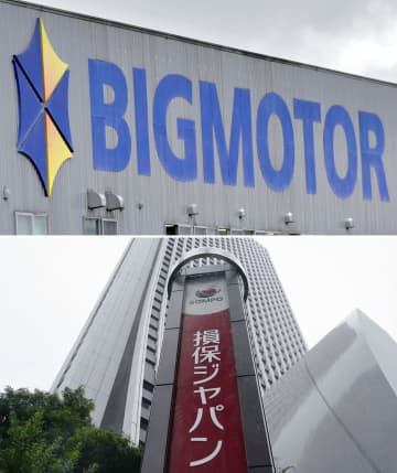 ビッグモーター（上）と損害保険ジャパンのロゴ