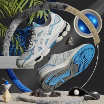 アシックス、”公共のゴミ箱”ブルーのリサイクル素材シューズ