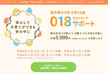 東京の子供に6万円「018サポート」、16日以降の申請は3月支給