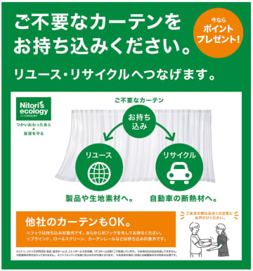 ニトリ、不要カーテン回収でポイント付与　他社製も対象