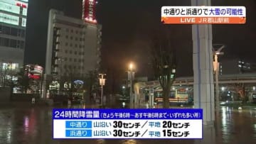         【中通り浜通りで大雪の恐れ…交通障害にも注意】平地でも15～20センチほど降雪か      