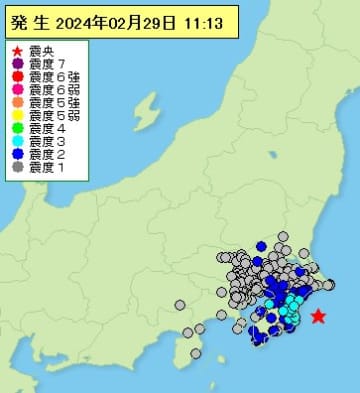 【速報】千葉県で地震相次ぐ　主に東方沖が震源　27日から10回以上、最大震度3　気象庁注意呼び掛け