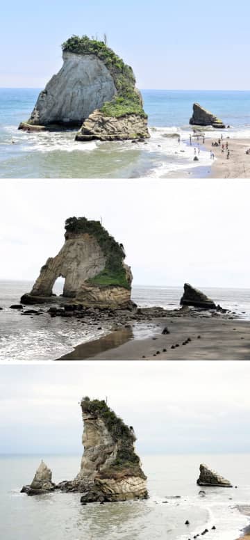 【速報】いすみ「夫婦岩」崩れる　地震の影響か　人気の撮影スポット、アーチ状部分が消滅 プライマリータブ