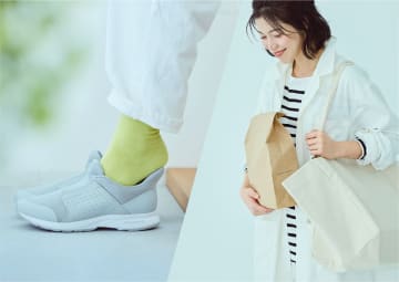 ミズノ、手を使わずに履けるウォーキングシューズ「MEasy」