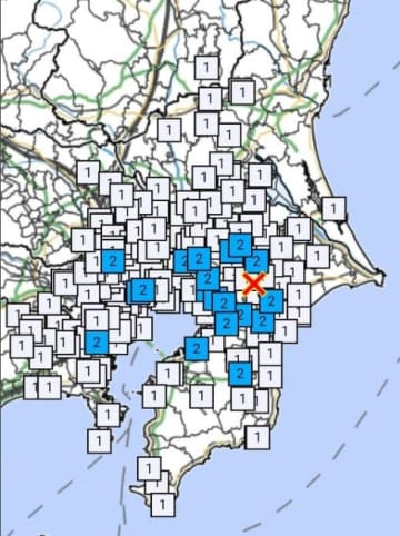 千葉県内で地震　県北西部が震源　千葉市、八千代市、鎌ケ谷市など震度2