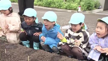 エキマエに大輪のひまわりを！園児が元気いっぱい種植え