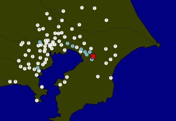 最大震度2の地震　震源は千葉県北西部　M4.0　千葉市中央区、船橋市などで震度2