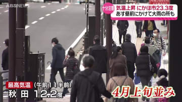 気温上昇…にかほ市では3月の観測史上最高の23.3度　28日の未明から昼前にかけて大雨となるところがある見込み