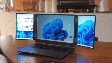 観音開きディスプレイ搭載！ 3画面ノートPC「Greyshork X3 Laptop」
