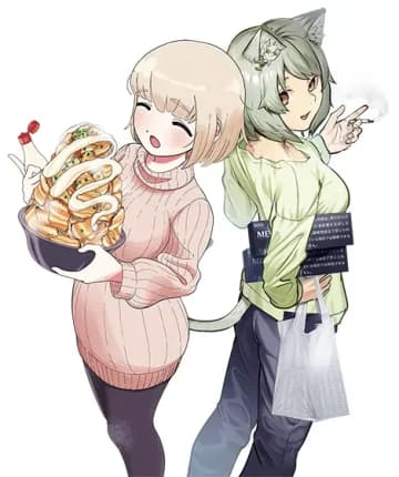 漫画『ドカ食いダイスキ！もちづきさん』と『ヤニねこ』のコラボ作品が公開