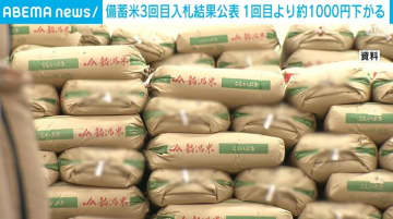 備蓄米3回目の入札結果公表 1回目より1000円近く下がる