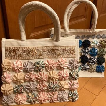 100均バッグをハギレでリメイク！手作り可愛いヨーヨーキルトバック(^○^)