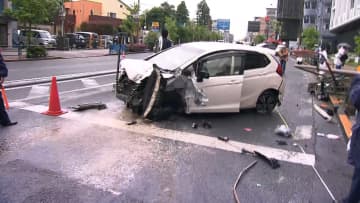 保育園建物のガラスも割れる…車が歩道に乗り上げ街路樹などなぎ倒し軽ワゴン車に追突　東京・大田区