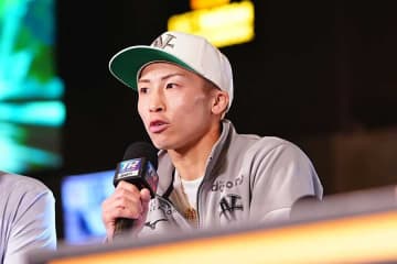 井上尚弥がラスベガスで会見　4年ぶりの本場上陸、カルデナスと対面