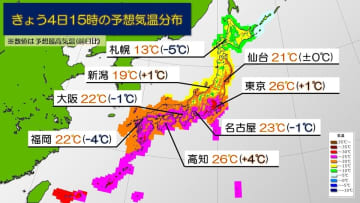 東日本～西日本の太平洋側で気温上昇　北日本は空気ひんやり