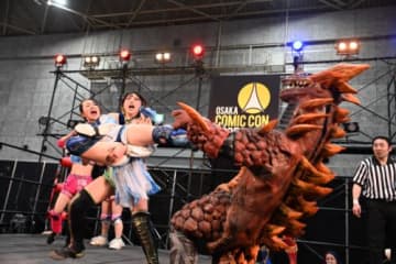 怪獣もアメコミヒーローもプロレスで勝負 特設リングで1日限りの特別ショー公演