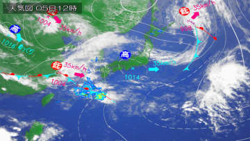 ゴールデンウィーク最終日は、広い範囲で雨！