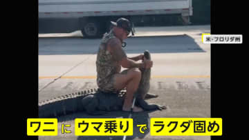 「番狂わせだな！」マッチョマンvs巨大ワニ！高速道路で“異種格闘技戦”　ワニにウマ乗りでラクダ固め　アメリカ・フロリダ州