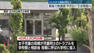立川“小学校侵入”逮捕の男2人、駅前で飲酒後タクシーで小学校に向かったか