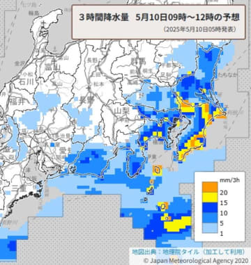 【速報】昼過ぎまで激しい雨に警戒　関東南部　多い所で1時間に30ミリの雨も