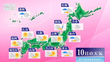 今日10日・明日11日の天気予報　沖縄・奄美は滝のような雨が降り大雨に警戒を！明日は九州～北海道も傘の出番