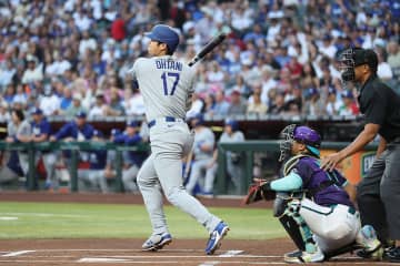 【MLB】大谷翔平、中堅フェンス直撃大飛球の“174キロ”二塁打でチャンスメーク　フリーマンの犠飛で先制点