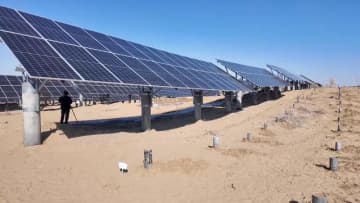 太陽光パネルの「すき間」活用　中国新疆で進む砂漠化対策
