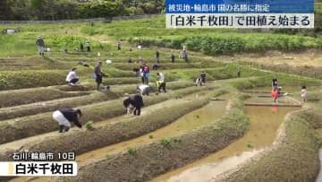 「白米千枚田」で田植え始まる　石川・輪島市