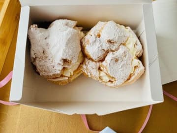 日本一大きいと話題のお箱に2個でギュウギュウの「ジャンボシュークリーム」