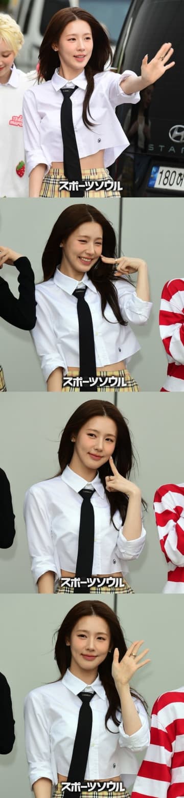 i-dle・ミヨン、丈短めの制服姿でバラエティ番組収録へ！華やかな美貌に無邪気な笑顔【独自写真】