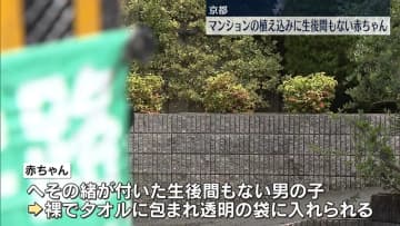 マンションの植え込みに生後間もない赤ちゃん置き去り　京都・長岡京市