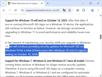 Windows 10上の「Microsoft 365」アプリが3年延命、2028年10月10日まで／