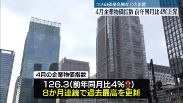 4月の企業物価指数、前年同月比4%上昇　コメの価格高騰などの影響