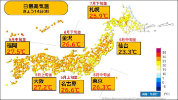 札幌で今年初の夏日を記録　あす15日(木)は西・東日本で真夏日に迫る暑さに