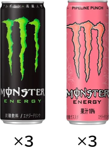 【Amazonセール】エナジードリンク「モンスター」のトライアルアソートセットがセール価格で登場異なるフレーバー3本ずつ、計6本がセットに
