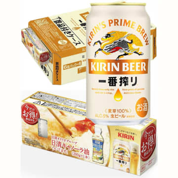 「キリン一番搾り生ビール 日清キャノーラ油付き 350ml×24本」が6%OFFの税込4,232円! 景品なし「350ml×24本」は税込4,960円、「350ml×48本 2ケースまとめ買い」は税込9,778円、「500ml×24本」は税込6,372円 Amazonセールでキリンビールの一番搾りがお得!