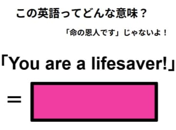 この英語ってどんな意味？「You are a lifesaver! 」