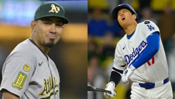 【野手登板】捕手・ペレダが緩急生かし大谷翔平を空振り三振　喜びを隠しきれずニヤニヤ＆記念ボールを自軍ベンチへ