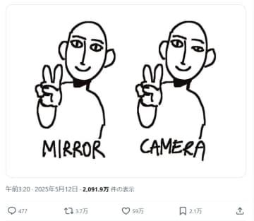 「鏡の自分と写真の自分、なぜ違う？」一枚のイラストが“60万いいね”の大反響！「まさに自分」「全人類共通の悩み」