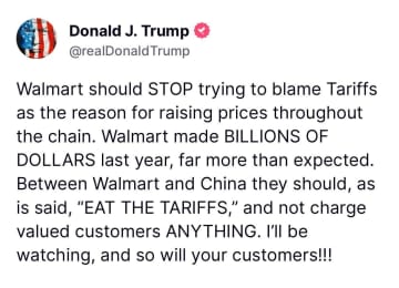 トランプ氏、ウォルマートの値上げを批判「関税を顧客に請求すべきでない」SNSで波紋広がる