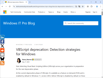 「VBScript」の非推奨・削除に備えよ ～MicrosoftがVBS依存を検出する方法を案内／「VBScript」の既定無効化は2027年頃