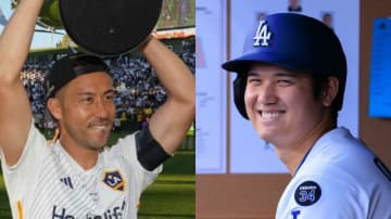 「めっちゃ近いな笑笑」吉田麻也が内野席で観戦　カメラに大谷翔平との2ショット映し出される