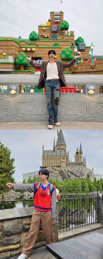 BTS・JIN、USJに降臨！興奮を隠しきれない様子の「オタク感満載」な姿が話題【PHOTO】