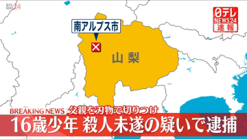父親を刃物で切り付け殺害しようと…殺人未遂容疑で16歳少年を逮捕　山梨・南アルプス市