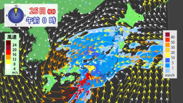 25日(日)にかけて　西～東日本の太平洋側を中心に大雨警戒　落雷や突風のおそれも